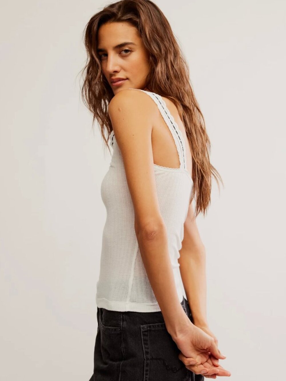 Free People Intimately Only You Tank - Small - Lace Trim Ribbed Cotton Cami - Picture 4 of 11